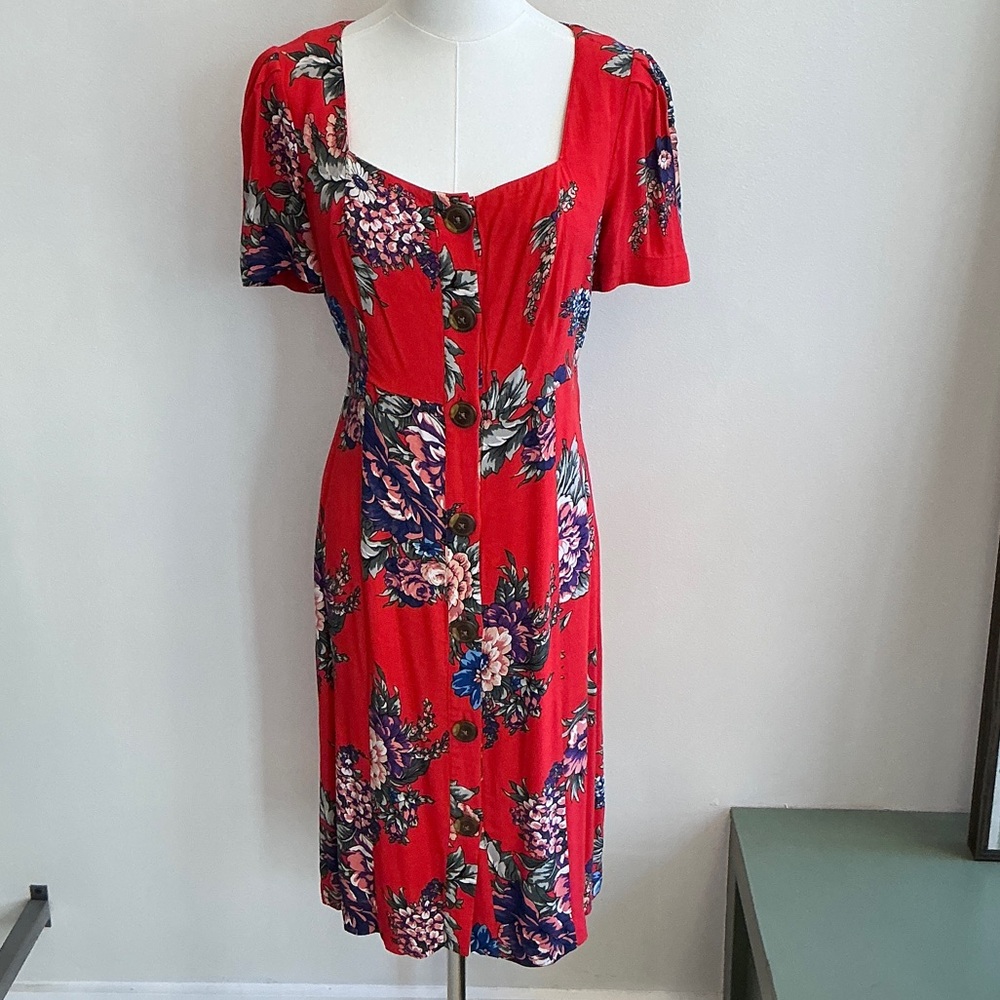 Maeve Red Floral Midi Dress- 6 (224)